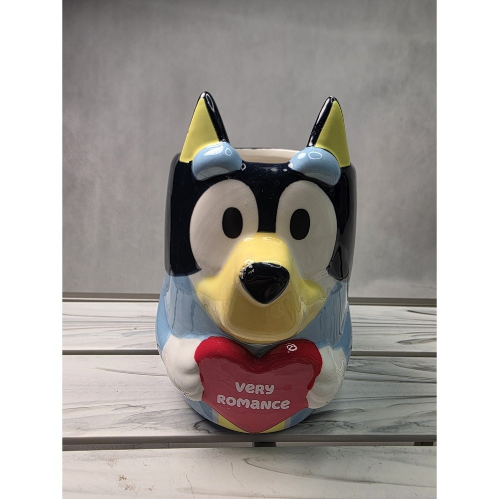 Bluey Very Romance 3D Sculpted Mug Holding Heart Ceramic Valentine Cup